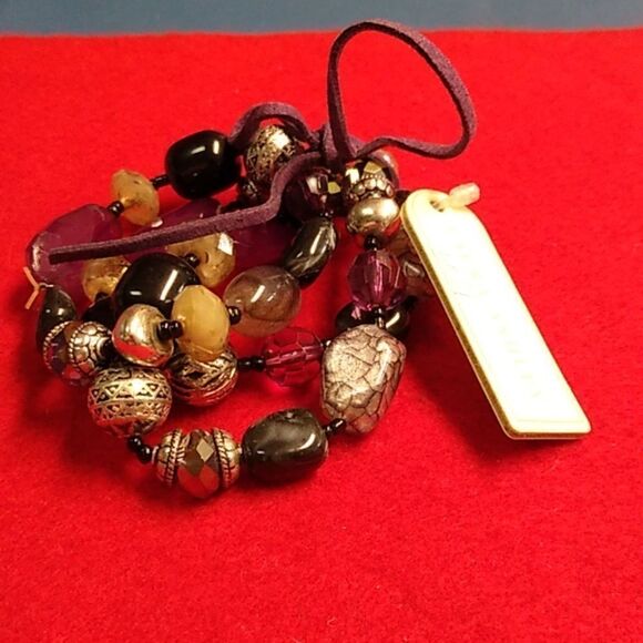 NWT Laura Ashley Purple Bearded Silver Tone Metal Stretch Bracelet  Cottagecore - Picture 1 of 6